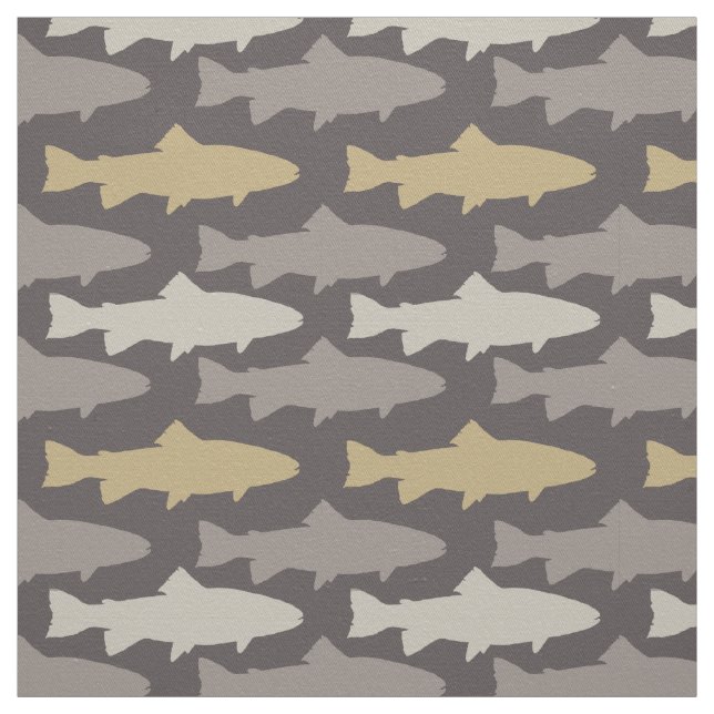Yellow and Grey Fun Trout Fish Pattern Fabric (Swatch)