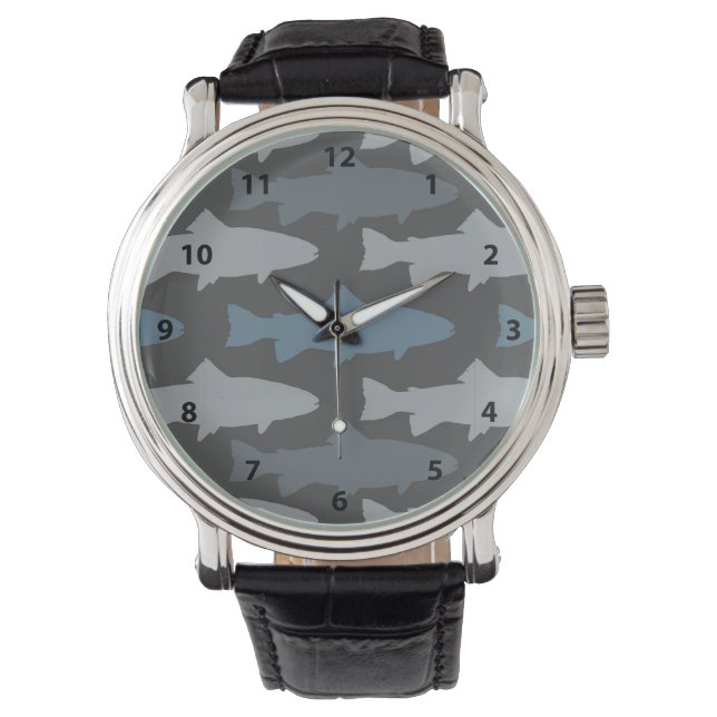 Yellow and Grey Fun Trout Fish Pattern Watch (Front)