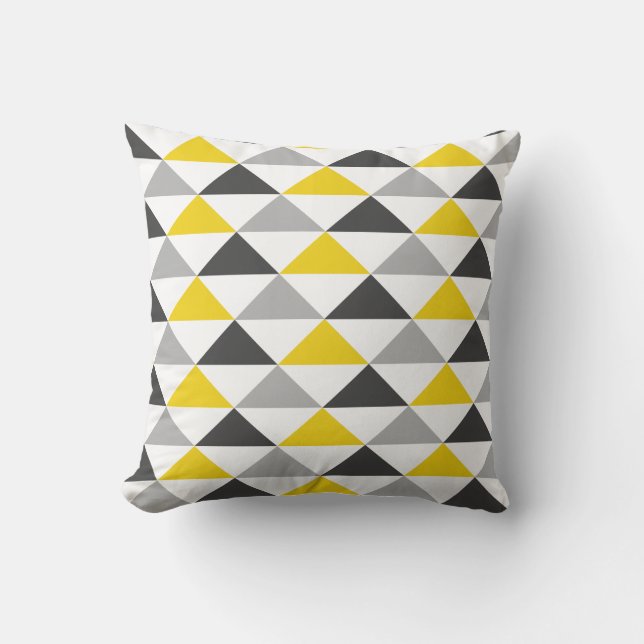 Yellow and Grey Geometric Pattern Throw Pillow (Front)