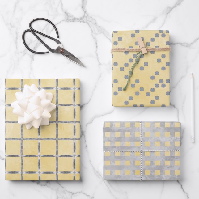 Yellow and Grey Geometric Wrapping Paper Sheet (Front)