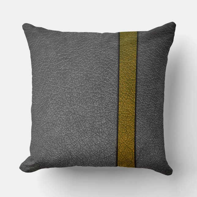 Yellow and Grey Leather Cushion (Front)