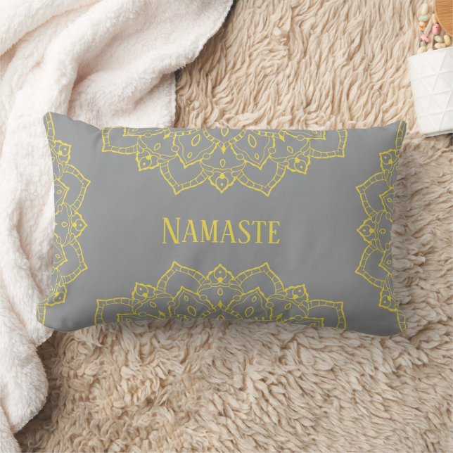 Yellow and Grey Mandala Lumbar Pillow (Blanket)