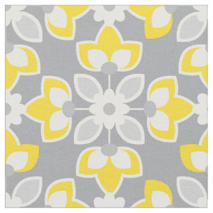 Yellow and Grey Modern Floral Geometric Fabric