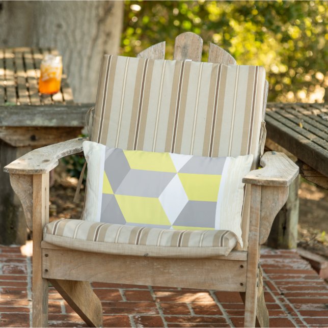 Yellow and Grey Modern Geometric Pattern Lumbar Cushion (Chair)