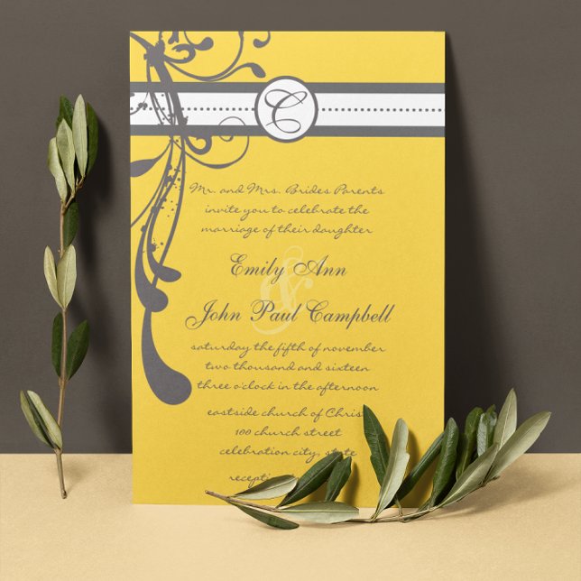 Yellow and Grey Modern Wedding Invite (Creator Uploaded)