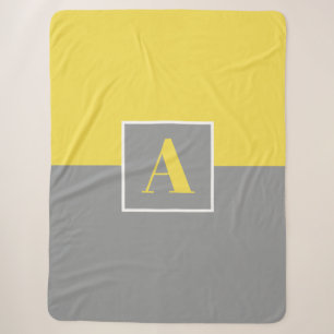 Yellow and Grey Monogram Sherpa Blanket
