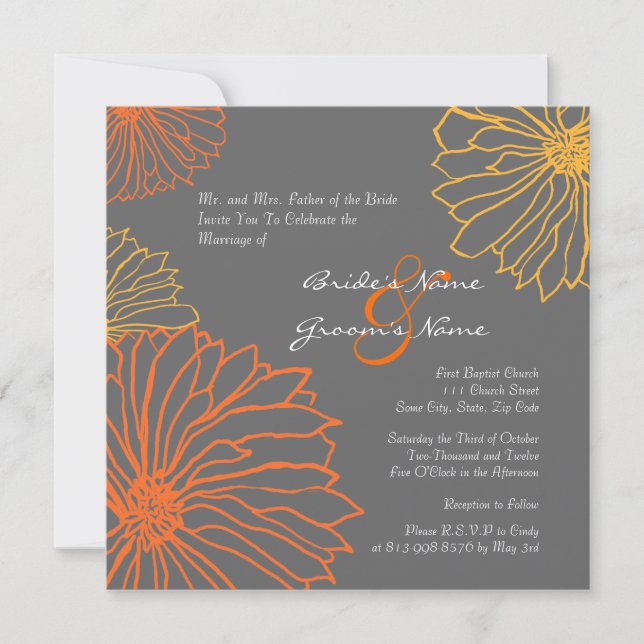 Yellow and Grey Mum Flowers Wedding Invitation (Front)