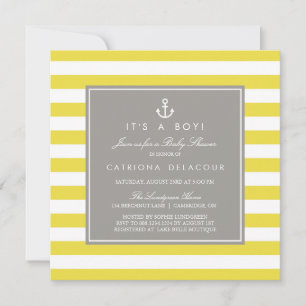 Yellow and Grey Nautical Baby Shower Invitation