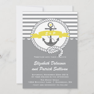Yellow and Grey Nautical Beach Wedding Invitation