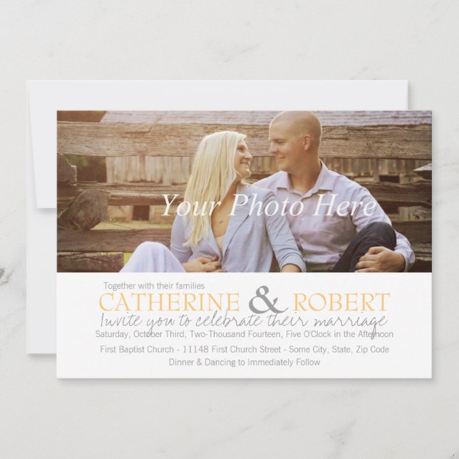 Yellow and Grey Photo Wedding Invitation (Front)