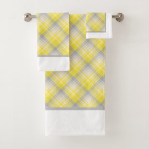 Yellow And Grey Plaid  Bath Towel Set