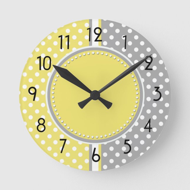 Yellow and Grey Polka Dots Clock (Front)