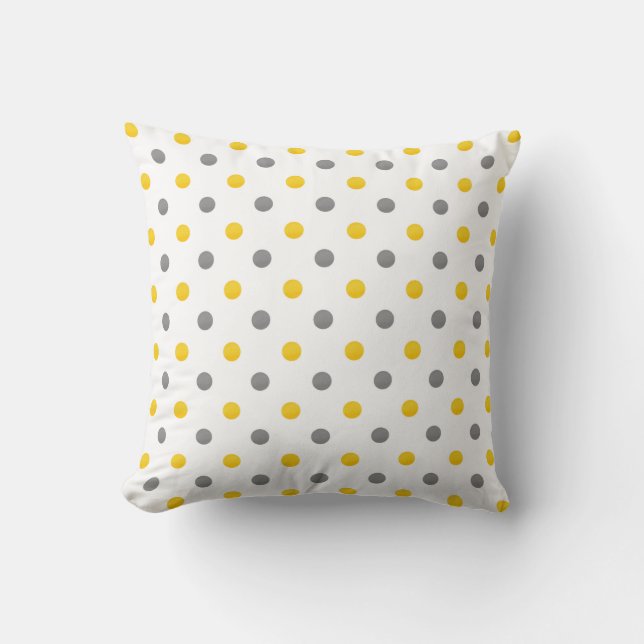 Yellow and Grey Polka Dots Cushion (Front)