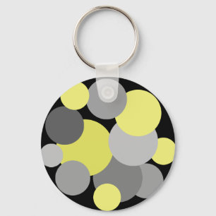Yellow and Grey Polka Dots  Key Ring