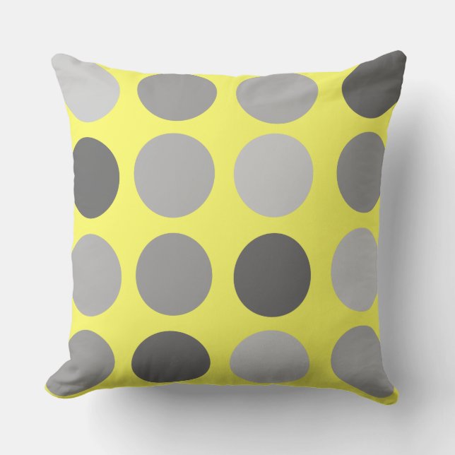 Yellow and Grey Polka Dots throw pillow (Front)