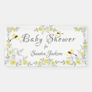 Yellow and Grey Roses Dragonfly Baby Shower   Bann Banner