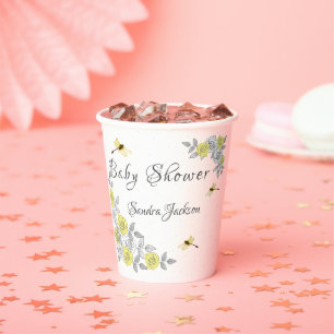 Yellow and Grey Roses Dragonfly Baby Shower  Paper Cups
