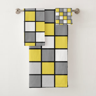 Yellow and grey squares bath towel set