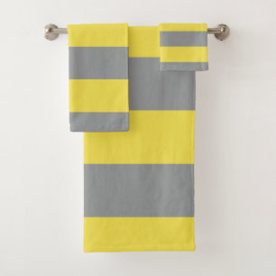 Yellow and Grey Stripe Pattern Modern Bath Towel Set