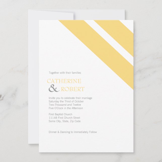 Yellow and Grey Striped Wedding Invitation (Front)