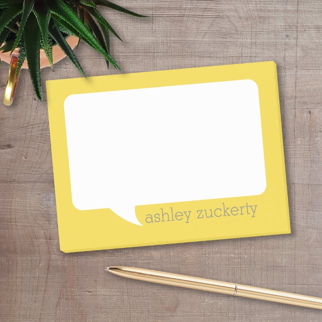 Yellow and Grey Talk Bubble Add Name Post-it Notes (Personalized post it notes with low quantity. Add your personal touch.)