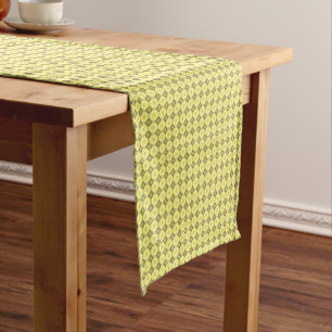 Yellow and Grey Tiled Diamond Square Pattern Short Table Runner