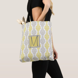 Yellow and Grey Trendy Monogram Tote Bag