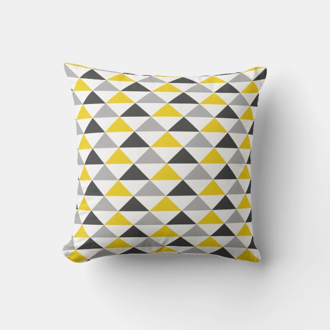 Yellow and Grey Triangle Pattern Throw Pillow (Front)