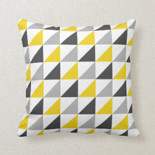 Yellow and Grey Triangles Pattern Throw Pillow