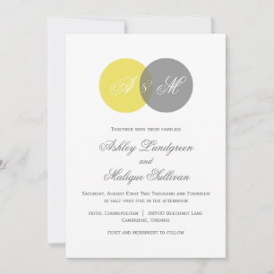 Yellow and Grey Twin Monograms Wedding Invitation