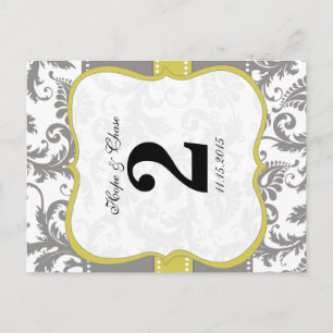 Yellow and Grey Vintage Bird Damask Postcard