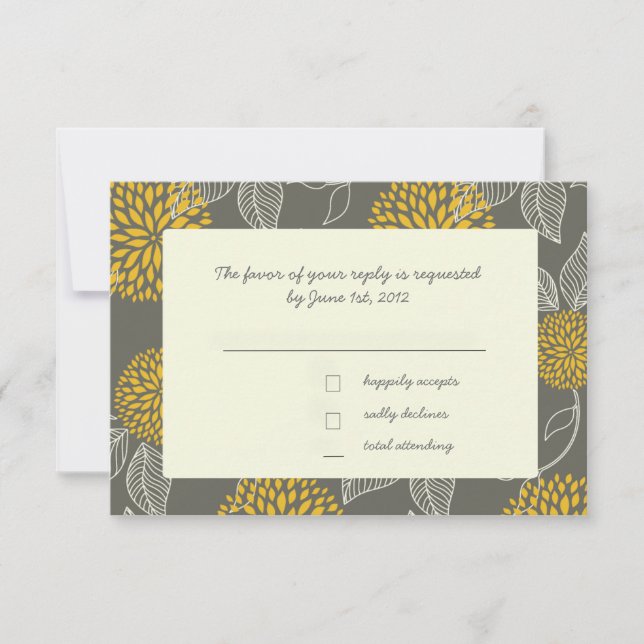 Yellow and Grey Vintage Floral RSVP Card (Front)