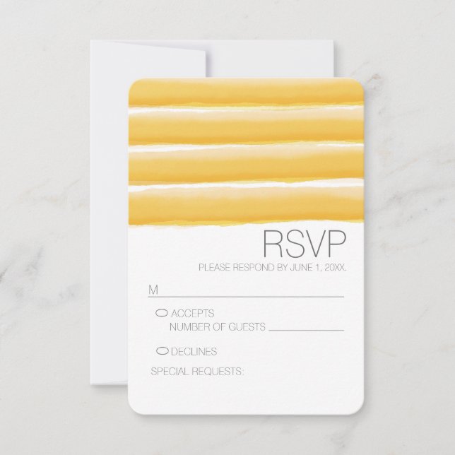 Yellow and Grey Watercolor Stripes Wedding RSVP Card (Front)