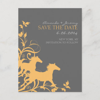 Yellow and Grey Wild Horses Save the Date Announcement Postcard