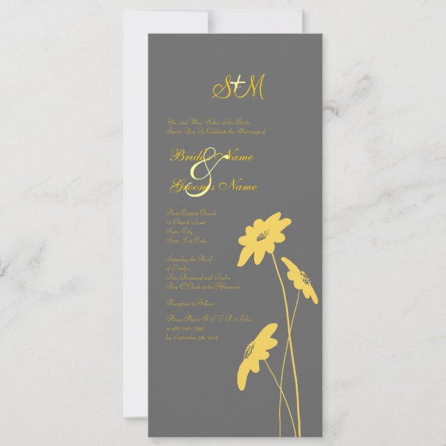 Yellow and Grey Wildflowers Wedding Invitation (Front)
