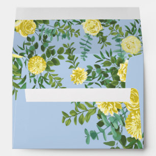 Yellow and Light Blue Rose Vintage Spring Wedding Envelope