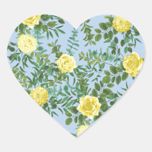 Yellow and Light Blue Rose Vintage Spring Wedding Heart Sticker