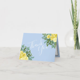 Yellow and Light Blue Rose Vintage Spring Wedding Thank You Card