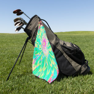 Yellow and Magenta Decorative Dahlia Flower Golf Towel