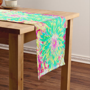 Yellow and Magenta Decorative Dahlia Flower Long Table Runner