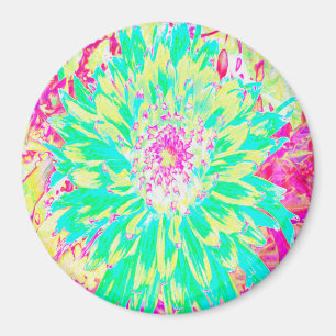 Yellow and Magenta Decorative Dahlia Flower Magnet