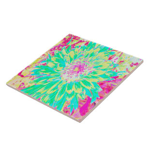 Yellow and Magenta Decorative Dahlia Flower Tile