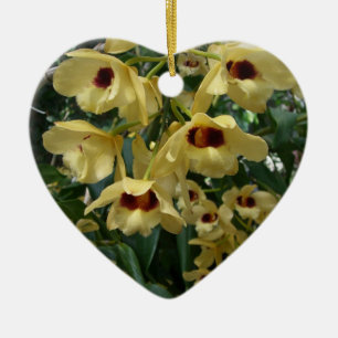 Yellow and Maroon Orchids Elegant Floral Ceramic Tree Decoration