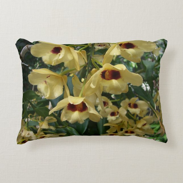 Yellow and Maroon Orchids Elegant Floral Decorative Cushion (Front)