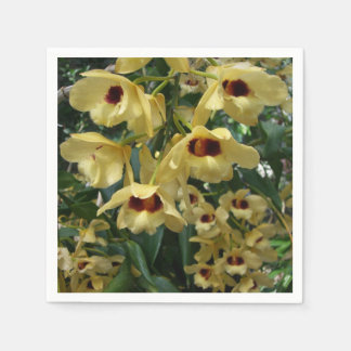 Yellow and Maroon Orchids Elegant Floral Napkin
