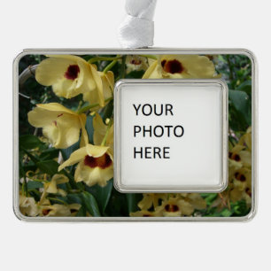 Yellow and Maroon Orchids Elegant Floral Silver Plated Framed Ornament