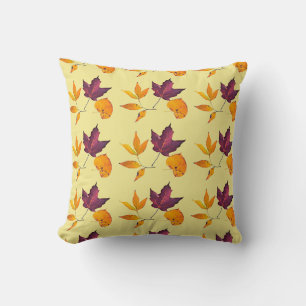 Yellow and Mauve Fall Leaves Autumn Cushion