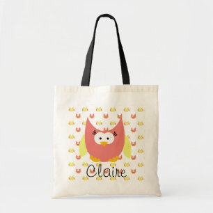 Yellow and Mauve Owl Personalised Tote Bag