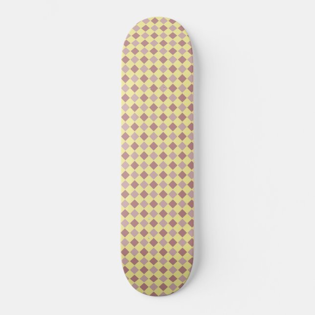 Yellow and mauve pastel pattern skateboard (Front)