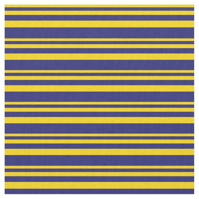 Yellow and Midnight Blue Coloured Lined Pattern Fabric (Close Up)